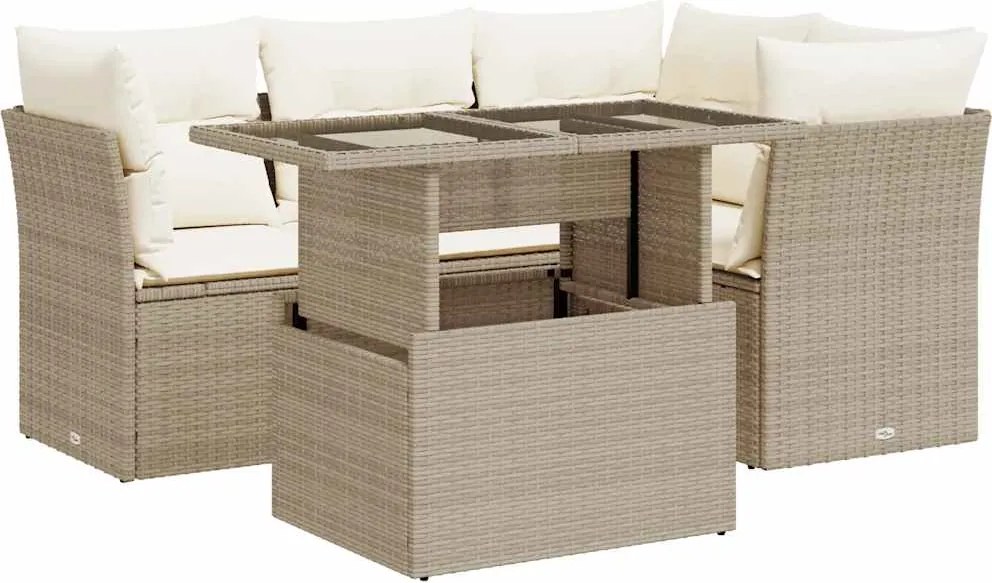 vidaXL Set canapele de grădină cu perne, 5 piese, bej, poliratan