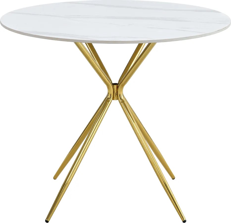 Masă de bucătărie, marmură albă/gold crom aurie, diametru 90 cm, MEKNER