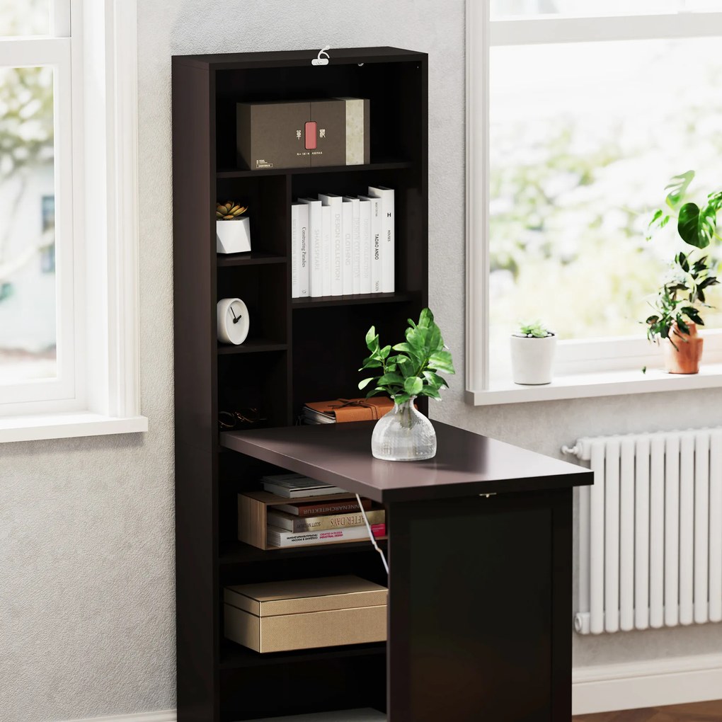 HOMCOM Birou cu depozitare pliabil de perete rabatabil cu bibliotecă, post de lucru, tablou cu cretă și raft reglabil | Aosom Romania