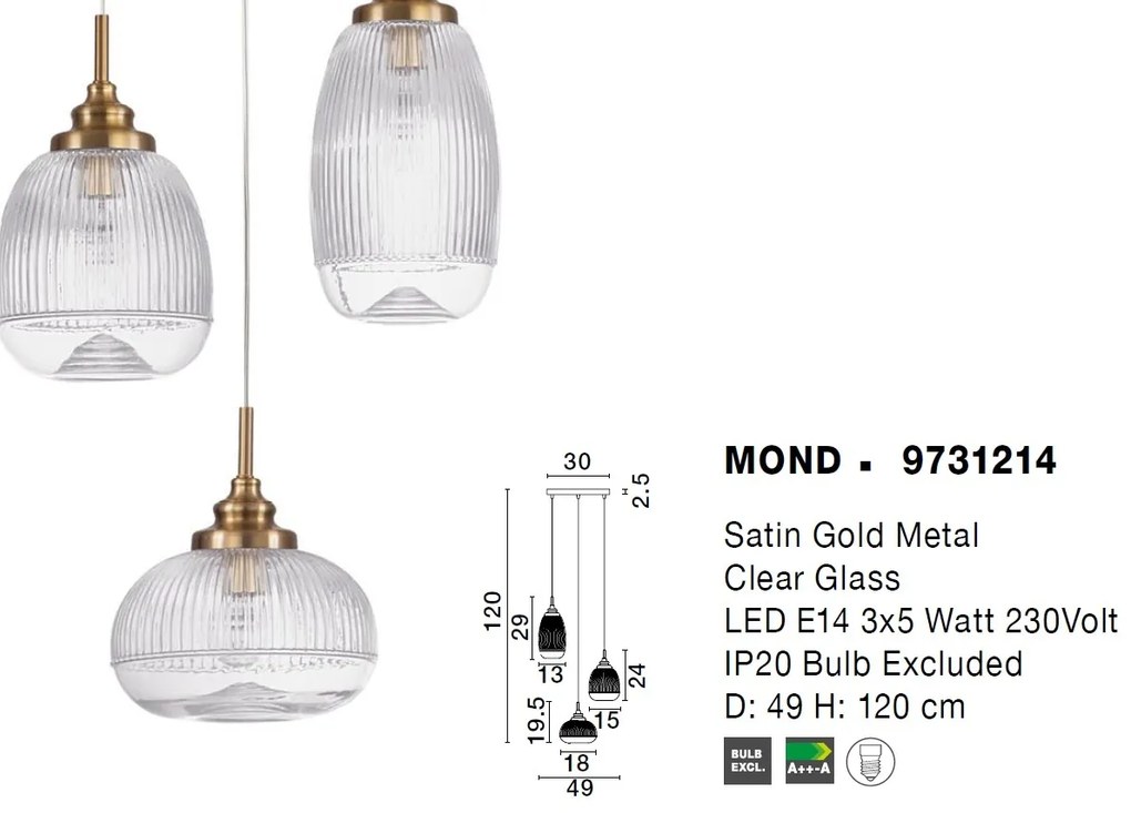 Lustra cu 3 pendule design modern Mond