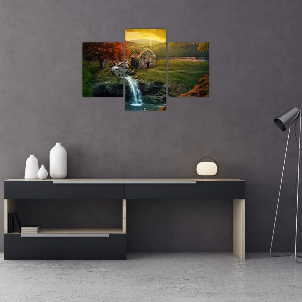 Tablou cu căbănuță în peisaj de poveste (90x60 cm)