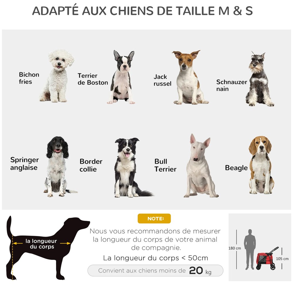 PawHut Cărucior pliabil pentru animale câini pisici cu pernă inclusă, roți cu frână, material textil Oxford 600D, 102 x 62 x 105 cm, roșu | Aosom Romania