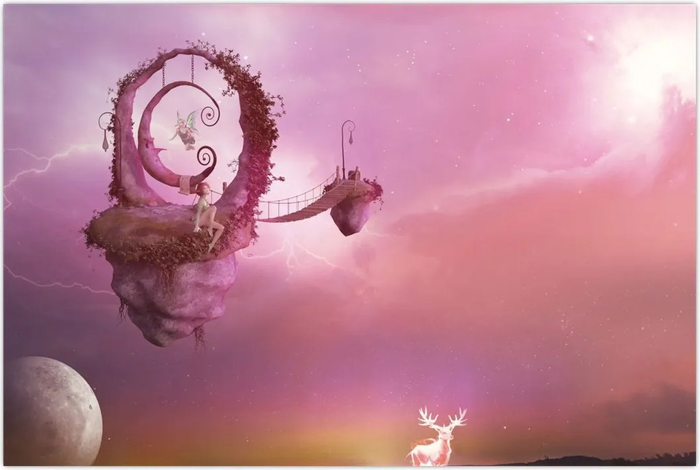 Tablou - Zână pe o insulă plutitoare (90x60 cm)