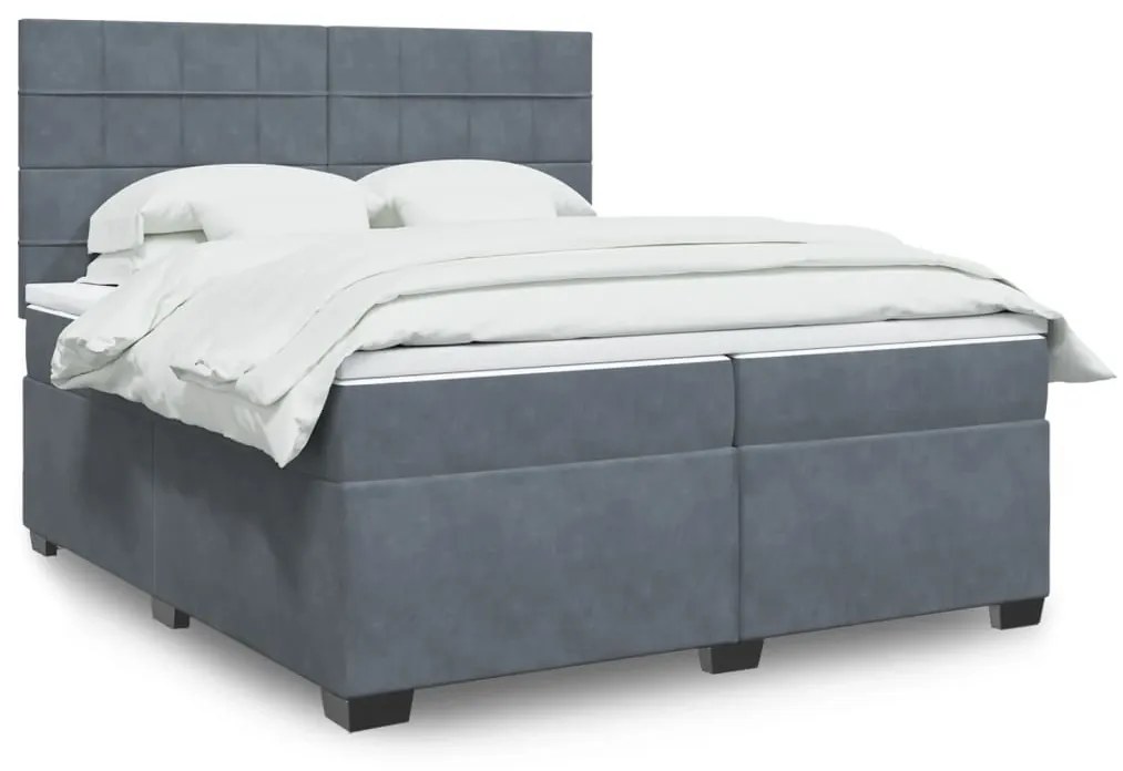 3291003 vidaXL Pat box spring cu saltea, gri închis, 200x200 cm, catifea