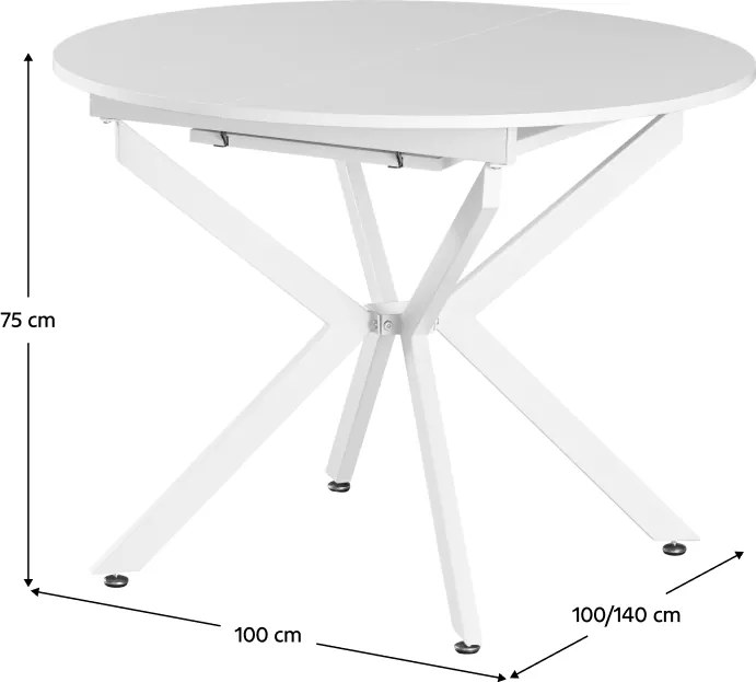 Masă extensibilă de dining, albă, 100x100-140x75 cm, ABERO TIP 1