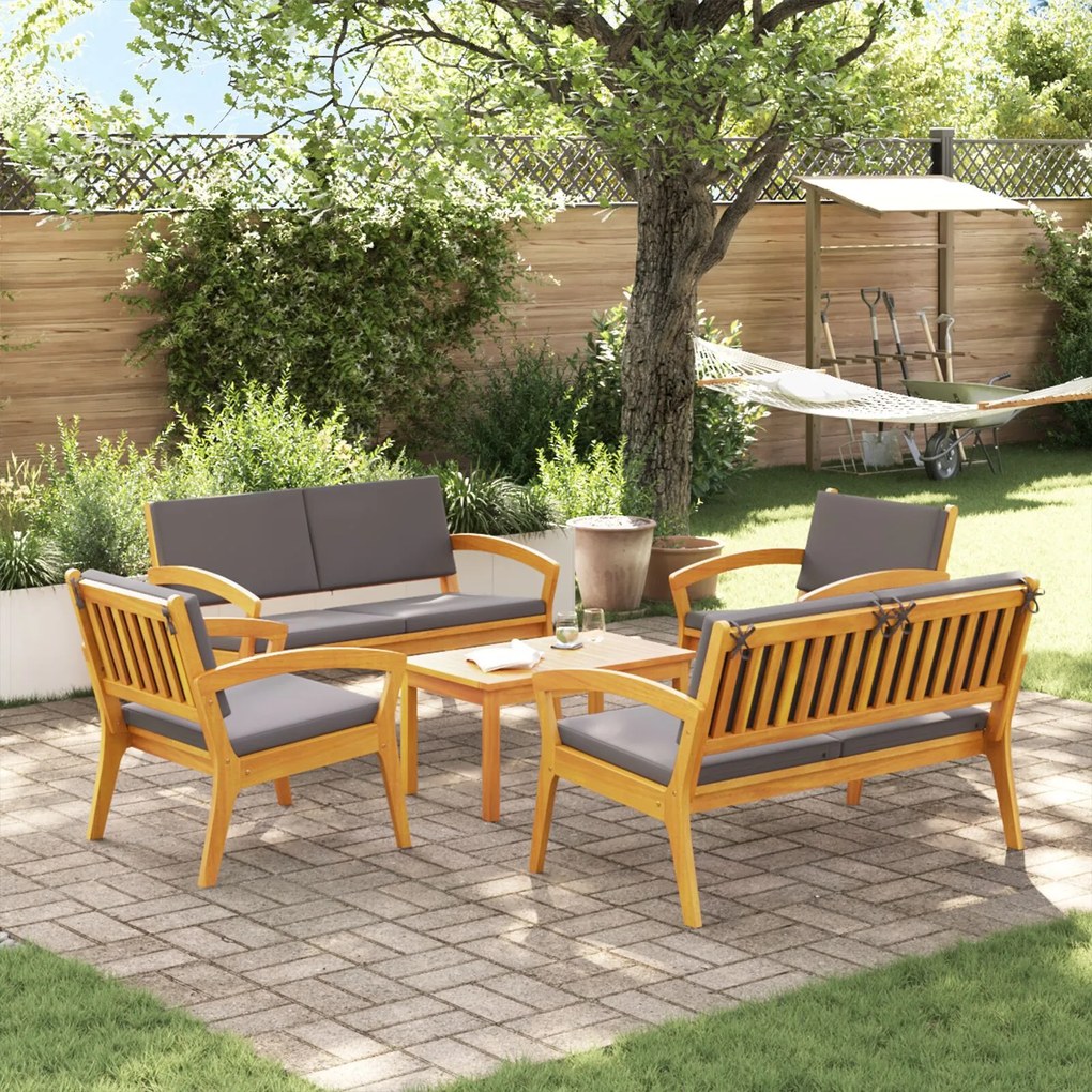 vidaXL Set Bistro 5 Piese cu Perne Lemn Masiv Acacia