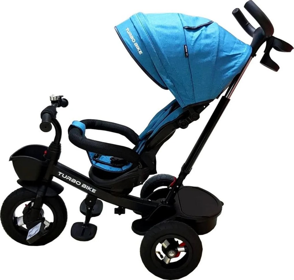 Tricicleta cu copertina Baby Care™ Turbo Bike , roti din cauciuc, pozitie somn, pedale si maner pentru parinti, scaun reversibil cu invartire 360