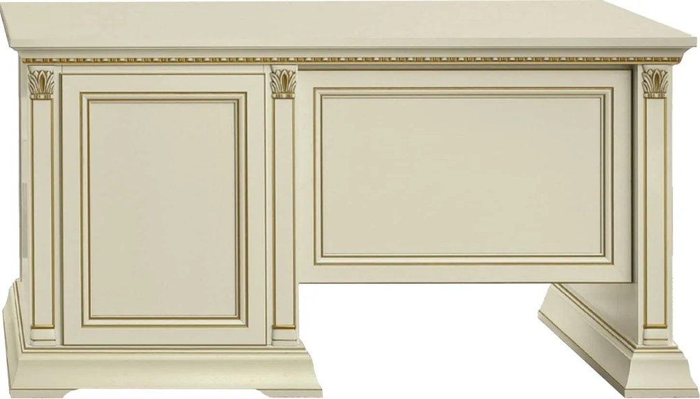 Birou lemn masiv crem Victoria Patinat, 145 × 75 × 78 cm