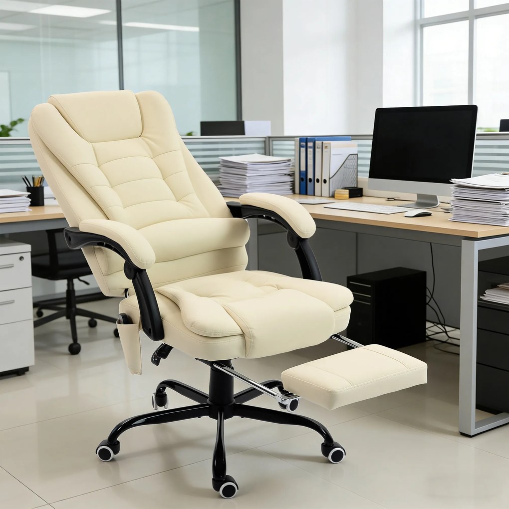 Vinsetto Fotoliu de birou cu masaj, scaun de birou cu înălțime reglabilă, spătar înclinat și telecomandă cu fir, bej | Aosom Romania