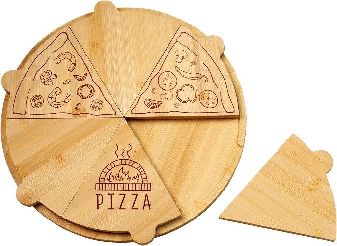 Tava rotunda pentru servirea pizzei Kesper 58468, Bambus, 36 cm, 6 felii, Maro