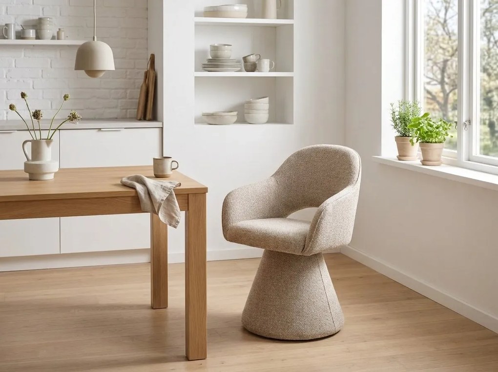 Scaun de dining rotativ tapisat AVIRO, bej