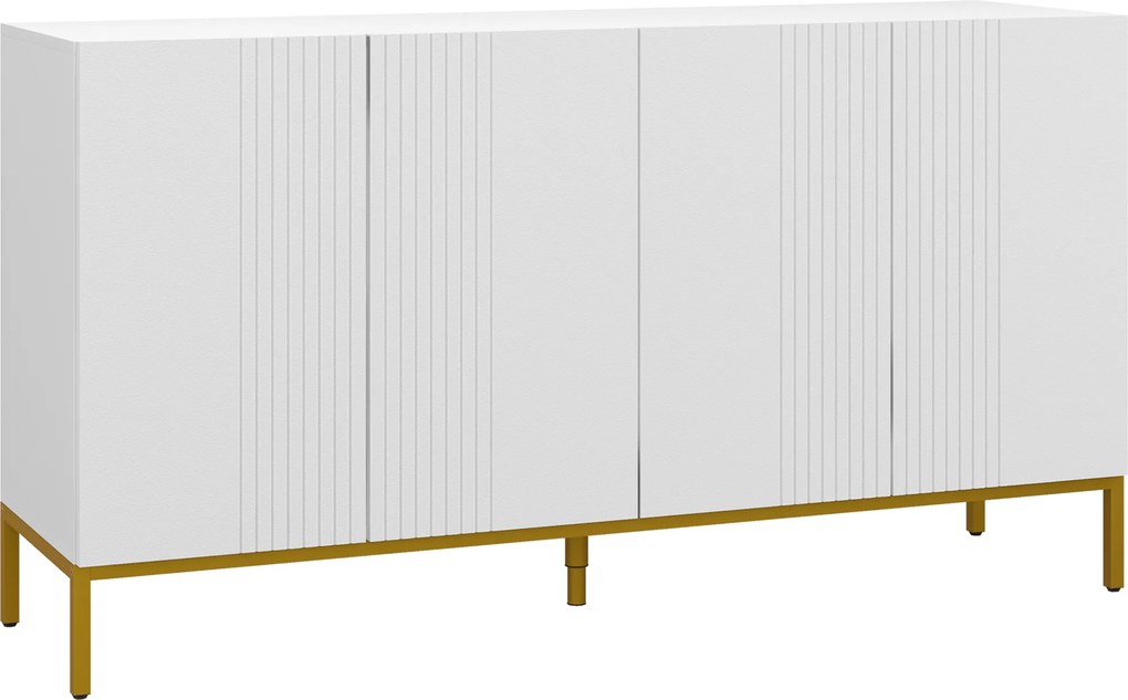 HOMCOM Bufet Modern pentru Living cu 4 Uși și Rafturi Reglabile, Închidere Moale, 140x40x75 cm, Alb | Aosom Romania