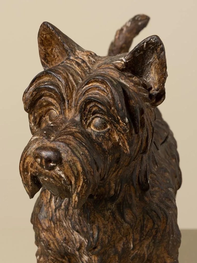 Cutie decorativă din rășină maro în formă de câine Scottish Terrier, capac detașabil, finisaj antichizat, 25 x 33 x 12,5 cm, „Écossais”