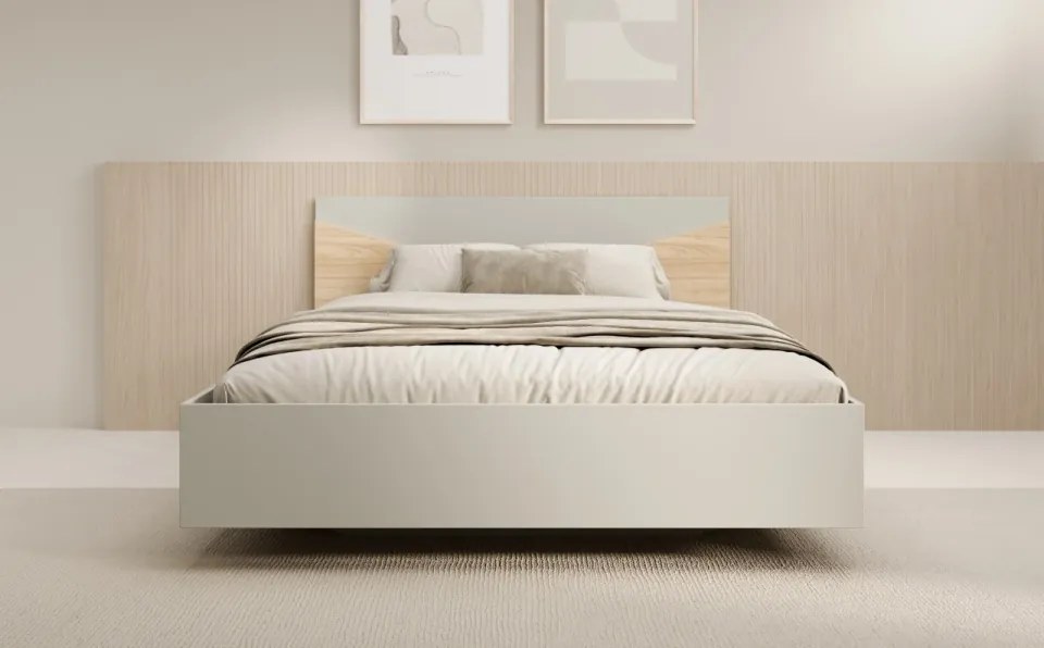 Pat din lemn, Atson, ADRK Furniture (Culoare: Lemn Stejar / Gri)