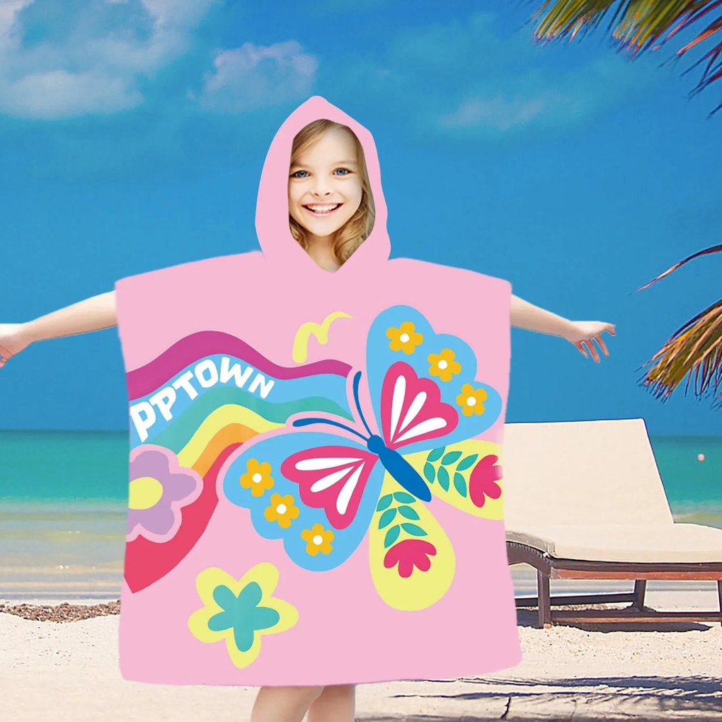 Poncho pentru copii BUTTERFLY roz
