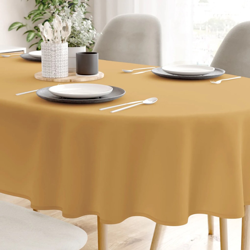Goldea față de masă loneta - auriu - ovală 120 x 160 cm