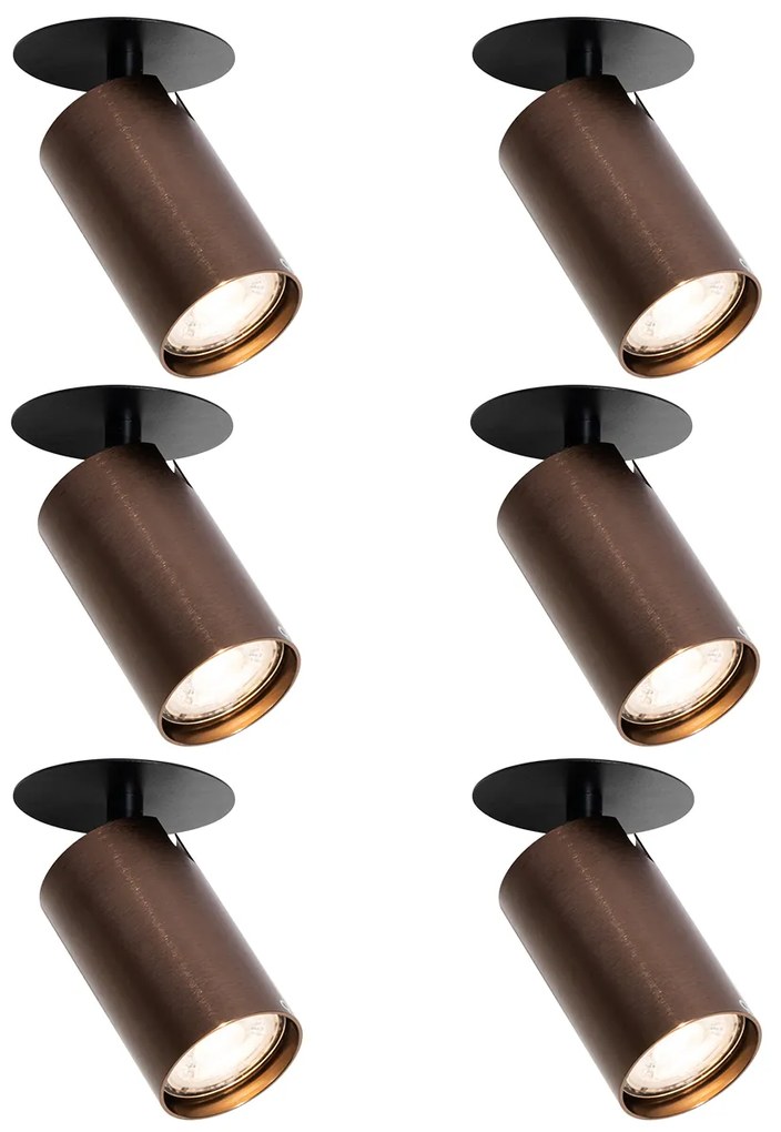 Set de 6 spoturi încastrate moderne bronz închis GU10 50mm - Chels