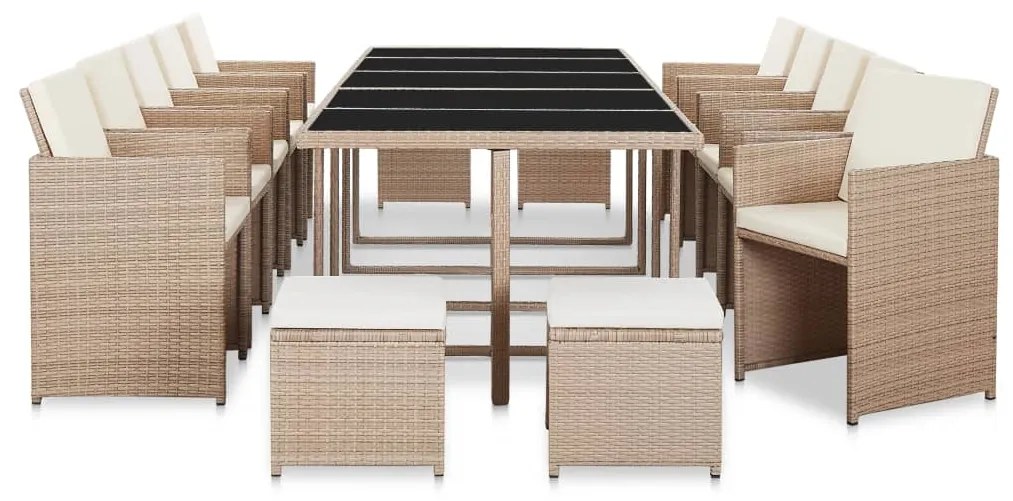 Set mobilier de exterior cu perne, 15 piese, bej, poliratan beige and cream white, 15, Da, 10x fotoliu + 4x suport pentru picioare + masa