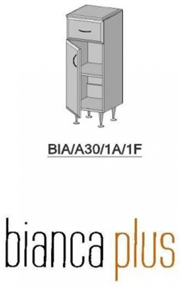 Dulap jos Bianca Plus 30 cu 1 ușă, 1 sertar, alb lucios, dreapta
