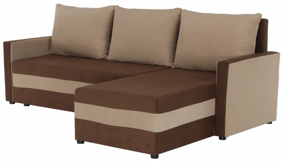 Coltar extensibil modern, cu spatiu depozitare, universal, stanga-dreapta, stofa maro bej, 219x139 cm, Bortis Impex