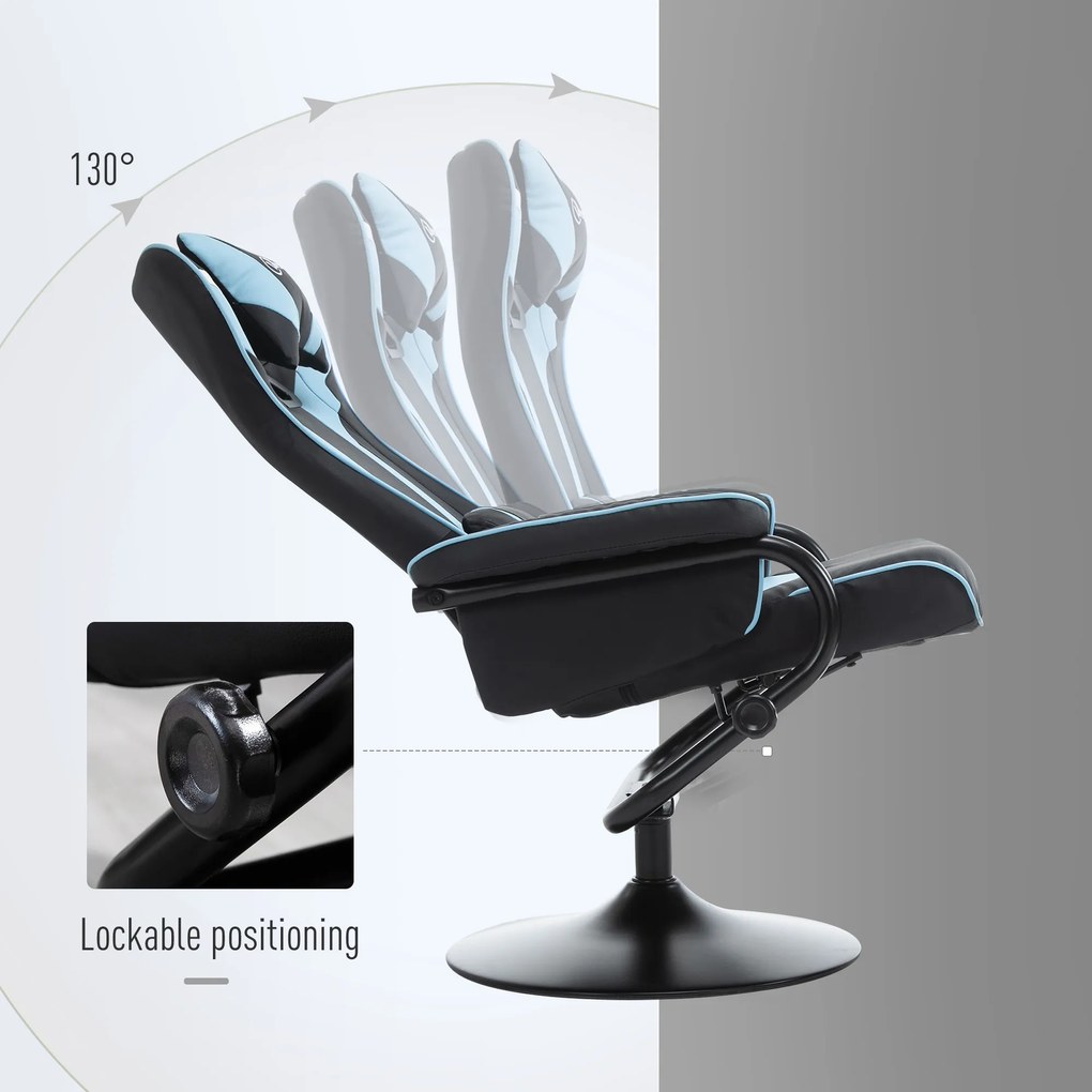 Vinsetto Set 2 Piese Fotoliu Rabatabil cu Suport pentru picioare Stil Gaming, Inclinatie 130° si Suport Lombar, Negru si Albastru