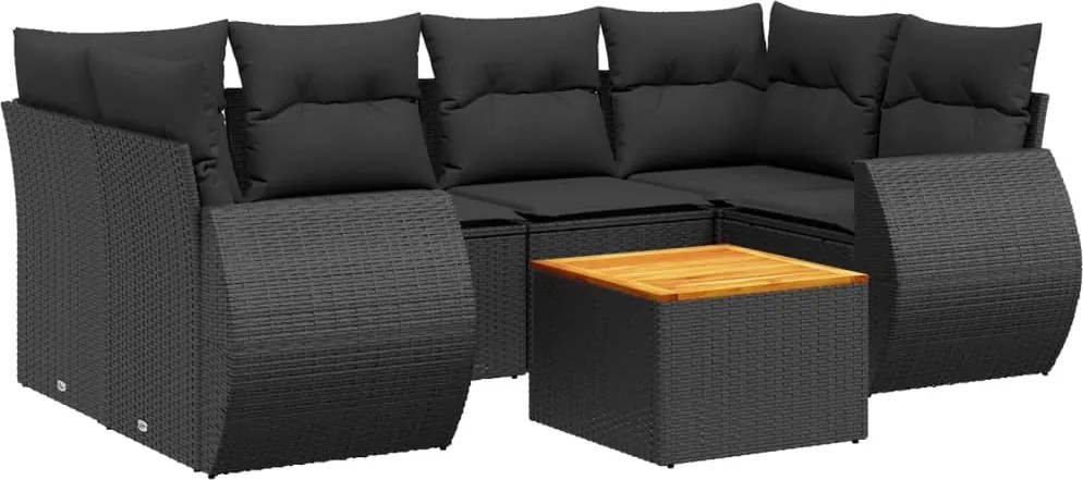 vidaXL Set canapele de grădină cu perne, 7 piese, negru, poliratan