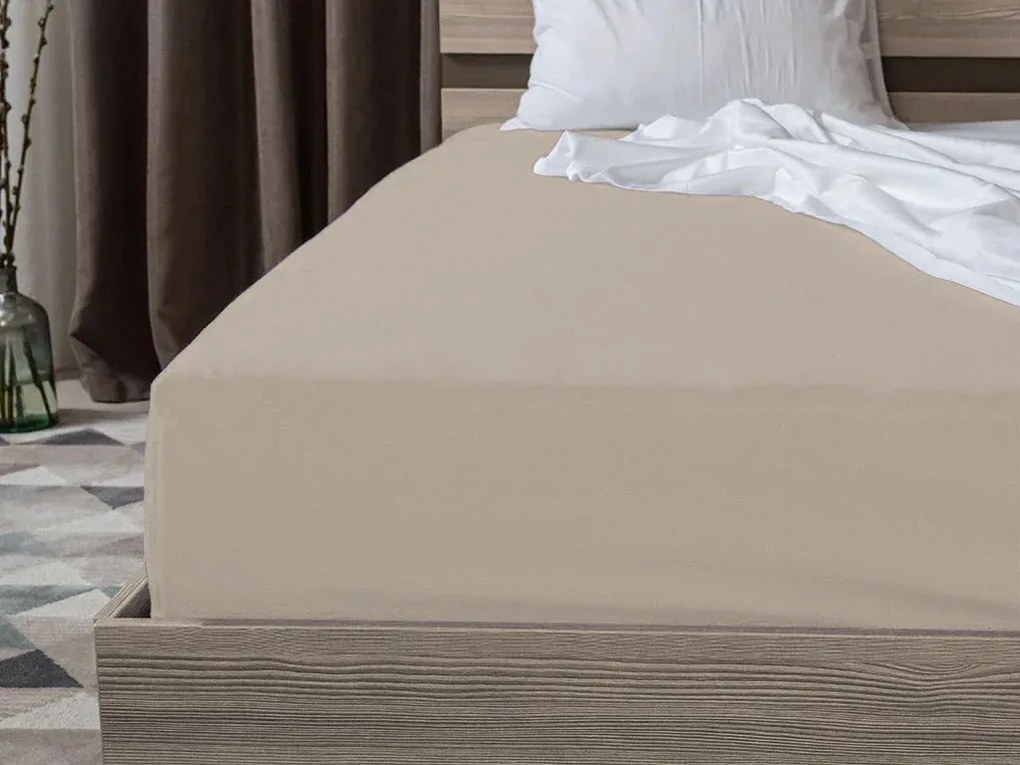 Set lenjerie de pat creponata ASTORIA POLY crem + cearsaf Jersey 90 x 200 cm cappuccino, pat simplu
