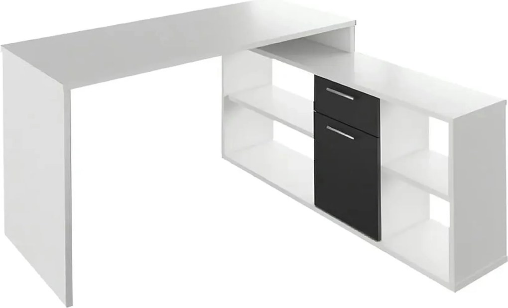 Birou NOE NEW, alb/negru, PAL melaminat, 135x60/30x74/60 cm