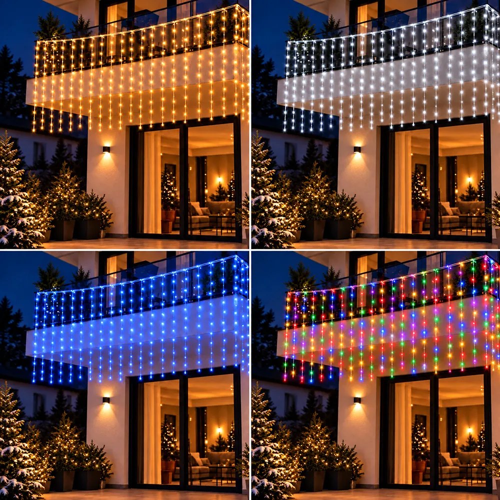 Instalație de Crăciun, perdea luminoasă 3 x 3 metri, diverse culori