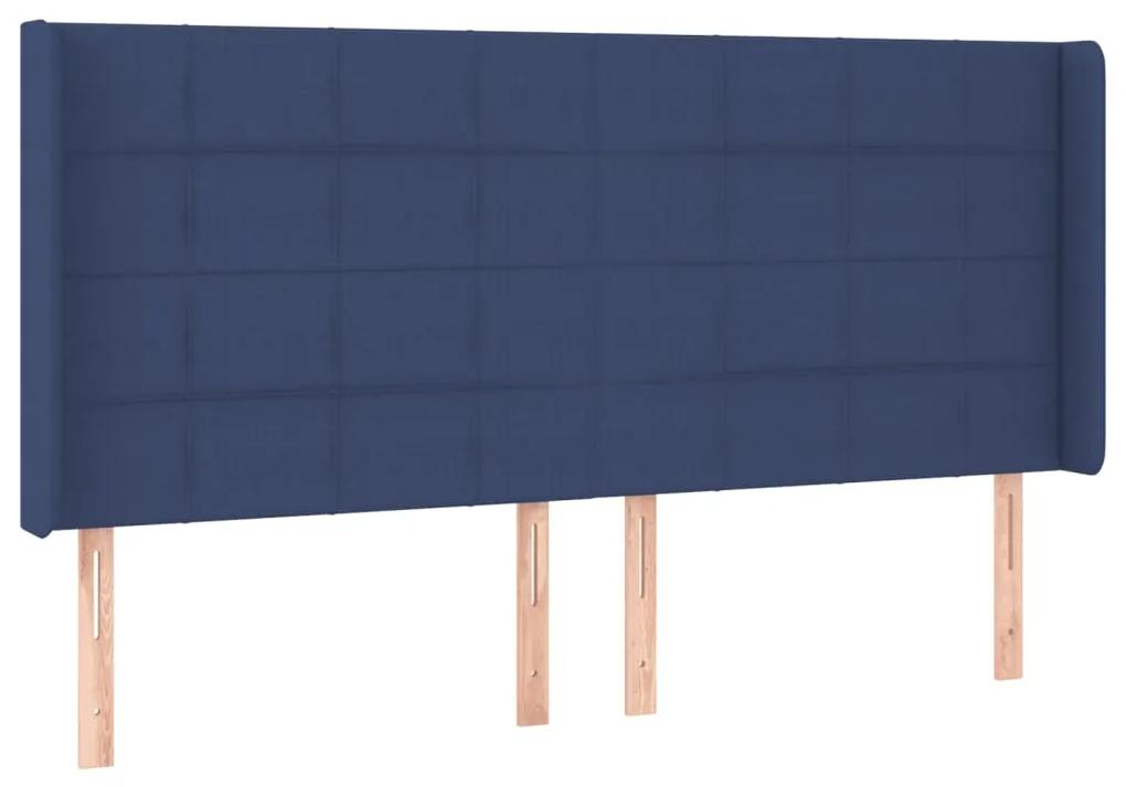 Tablie de pat cu LED, albastru, 203x16x118 128 cm, textil 1, Albastru, 203 x 16 x 118 128 cm