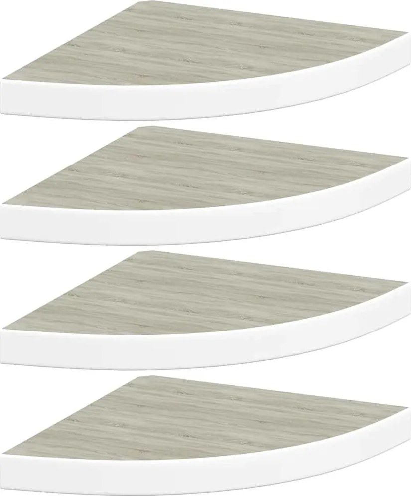 vidaXL Rafturi de perete de colț 4 buc. stejar și alb 35x35x3,8 cm MDF