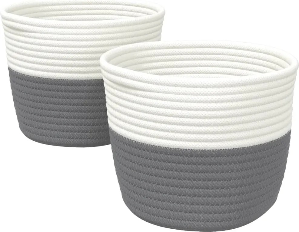vidaXL Coșuri de depozitare 2 buc. gri și alb Ø24x18 cm bumbac