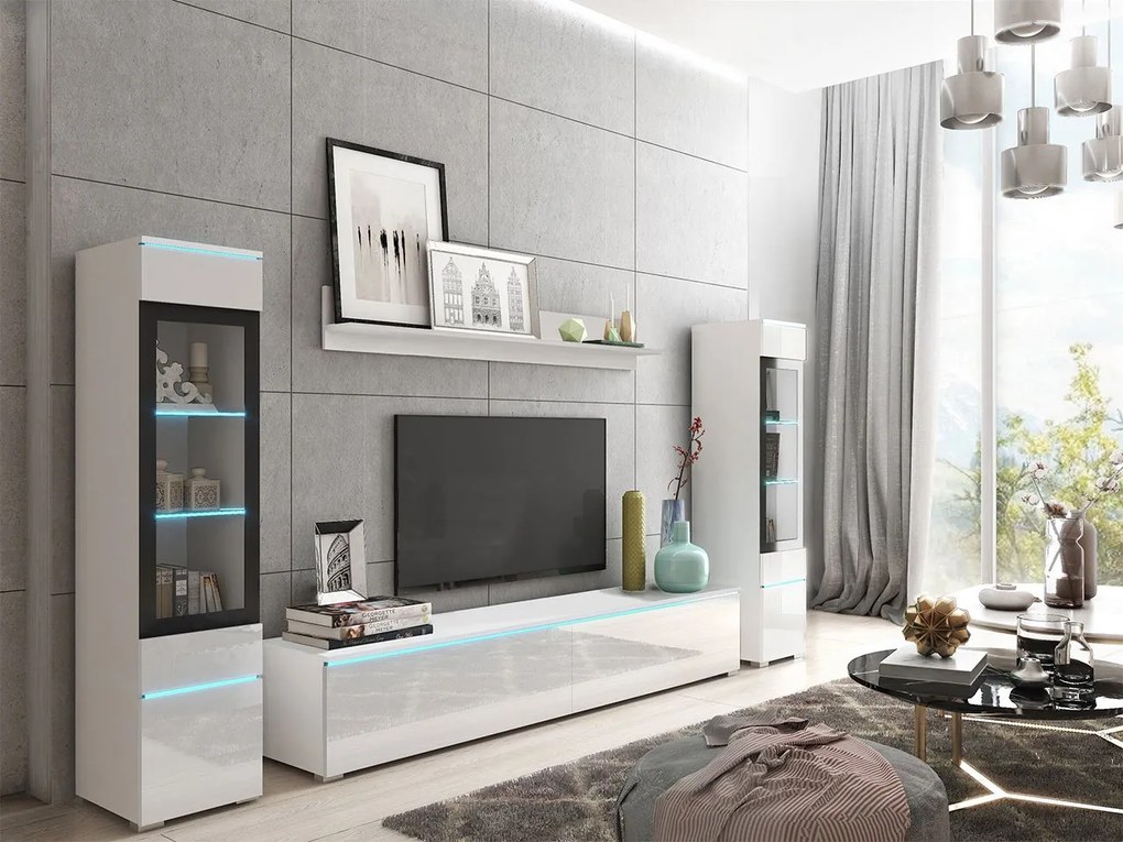 Mobilier living Selwyn II (Alb + Alb lucios ) (iluminat LED Alb). 1054052