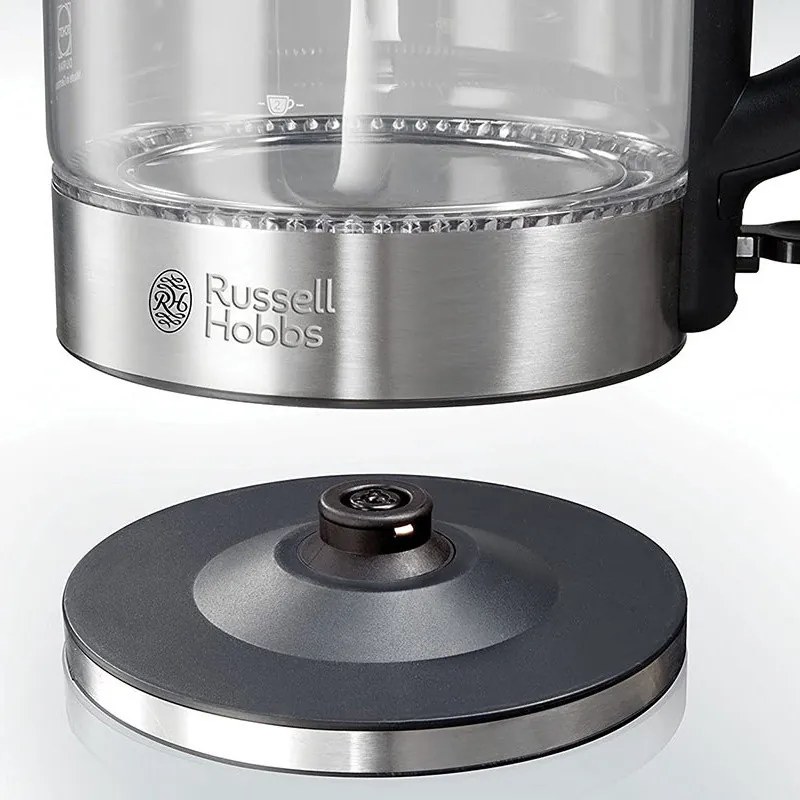Cana electrica din sticla cu filtru Russell Hobbs Clarity 20760-57, 2200W, 1L, Iluminat, SCHOTT DURAN, Filtru BRITA, Inox