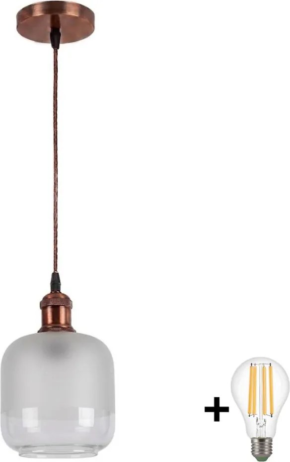 Brilagi - Lustră LED suspendată pe cablu RETRO GLASS 1xE27/60W/230V Ø 14 cm cupru/alb