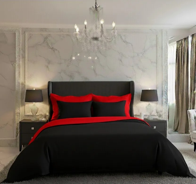 Lenjerie de pat din satin Luxury Collection, roşu /negru, 140 x 200 cm, 70 x 90 cm