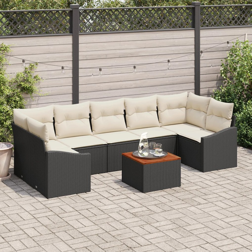 vidaXL Set de canapele pentru grădină cu pernă 8 pcs Negru Rattan poli
