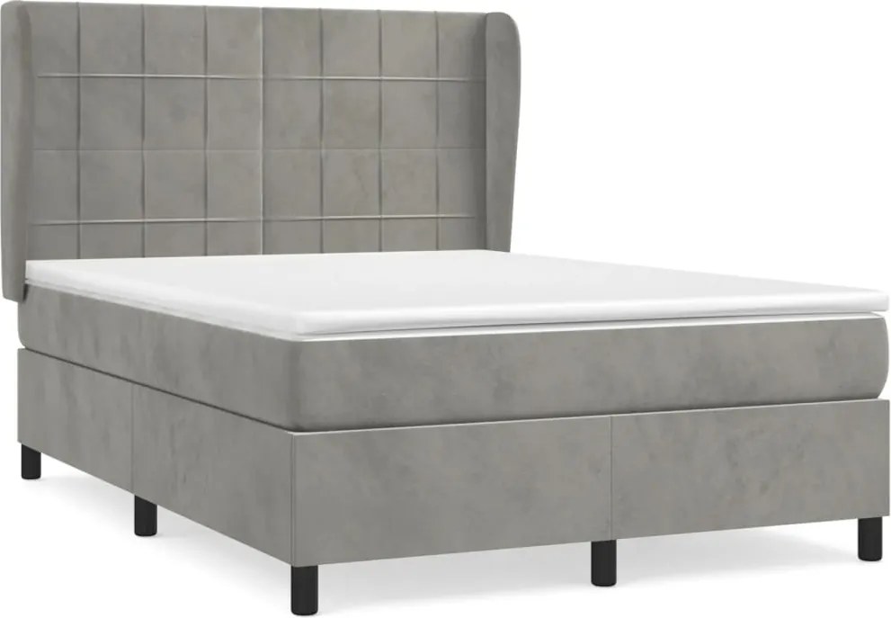 vidaXL Pat box spring cu saltea, gri deschis, 140x190 cm, catifea