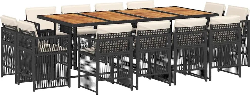 vidaXL Set mobilier de grădină cu perne, 13 piese, negru, poliratan