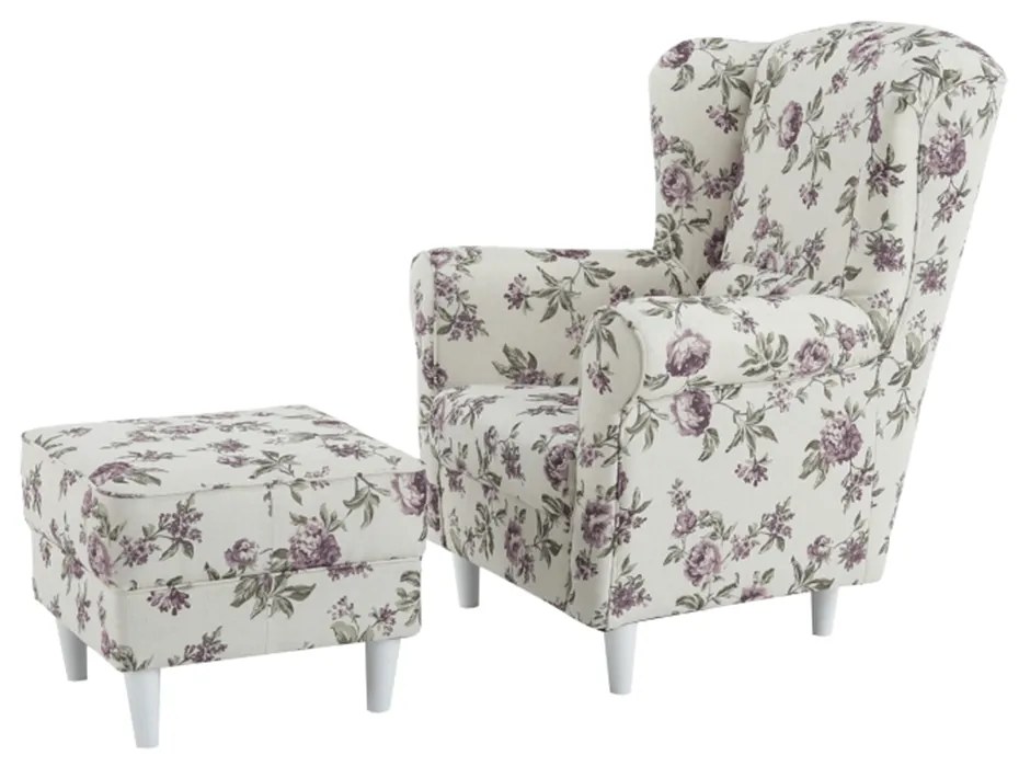 Fotoliu cu taburet, material textil rose 18, ASTRID