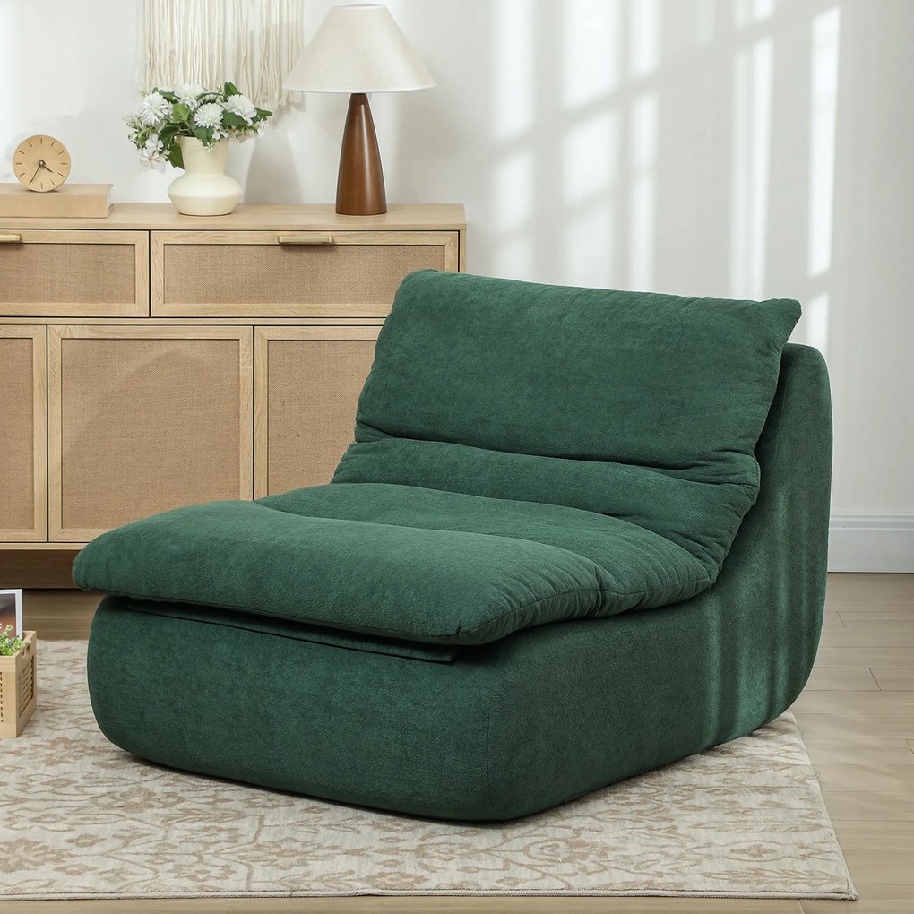 HOMCOM Scaun de Podea Modern și Capitonaț din Țesătură cu Aspect Catifelat Verde | Aosom Romania