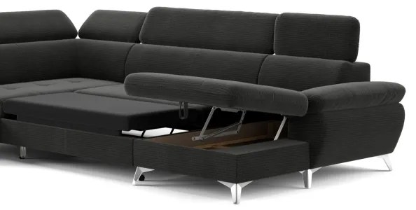 Canapea colțar extensibilă cu spațiu depozitare U CATANIA stânga grafit