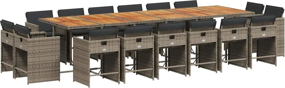 vidaXL Set mobilier de grădină cu perne, 17 piese, gri, poliratan