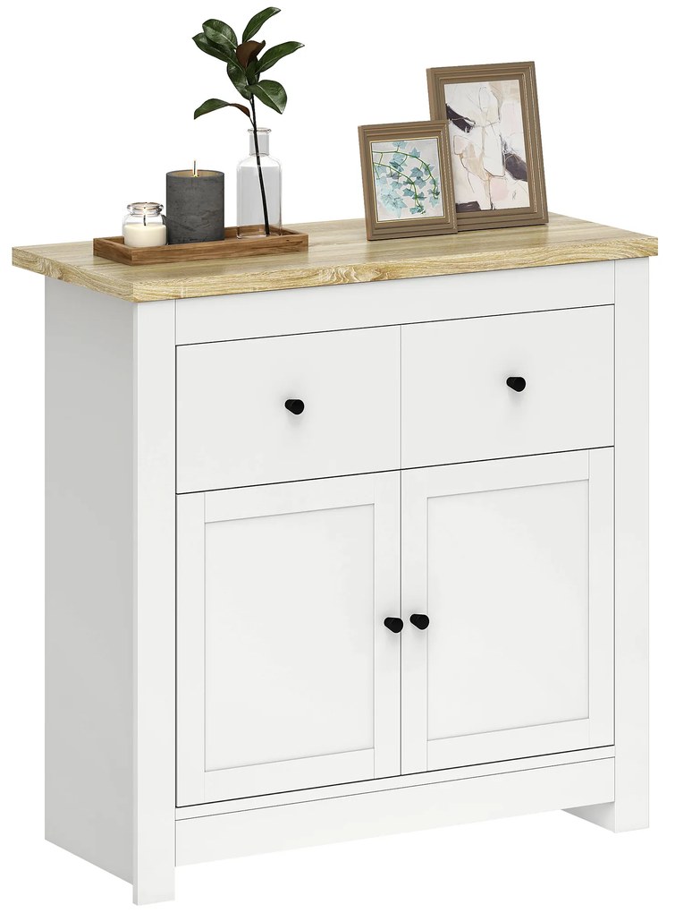 HOMCOM Comodă cu mult spațiu de depozitare, Dulap cu uși Soft-Close, 2 sertare, raft reglabil, Alb | Aosom Romania