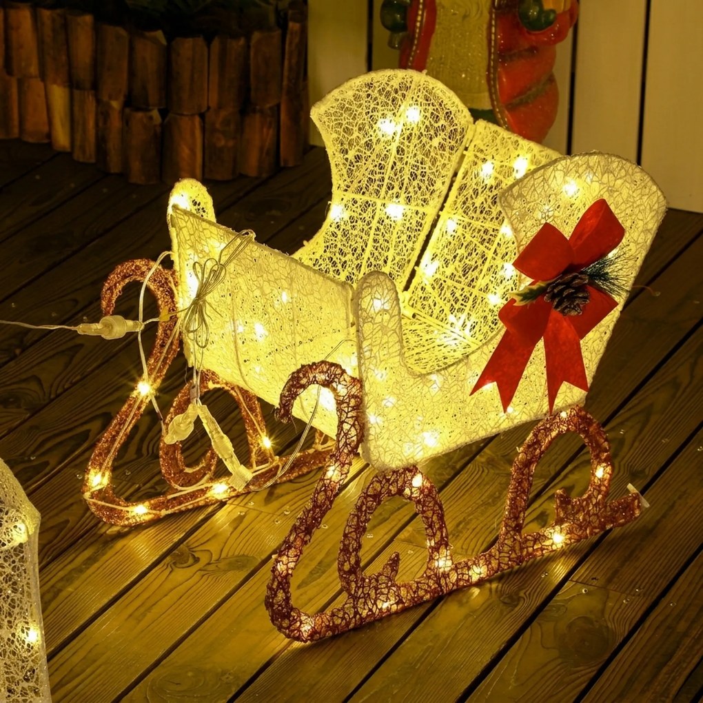 Outsunny Ren de Crăciun Iluminat Con Slitta Con 170 Led, Alb E Roșu | Aosom Romania