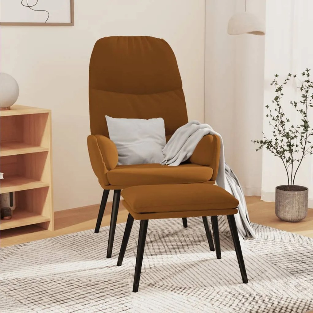 3097361 vidaXL Scaun de relaxare cu taburet, maro, catifea