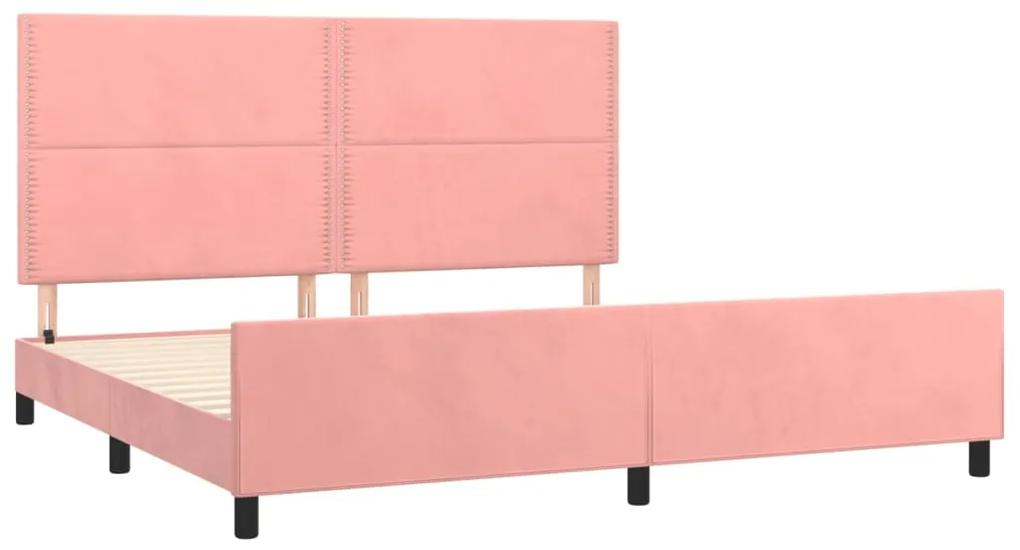 Cadru de pat cu tablie, roz, 200x200 cm, catifea Roz, 200 x 200 cm, Culoare unica si cuie de tapiterie