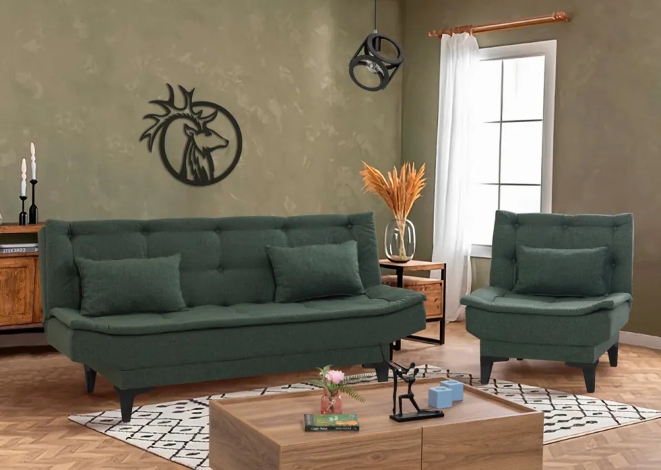 Set Canapea si Fotoliu Extensibilă Santo - S, Verde