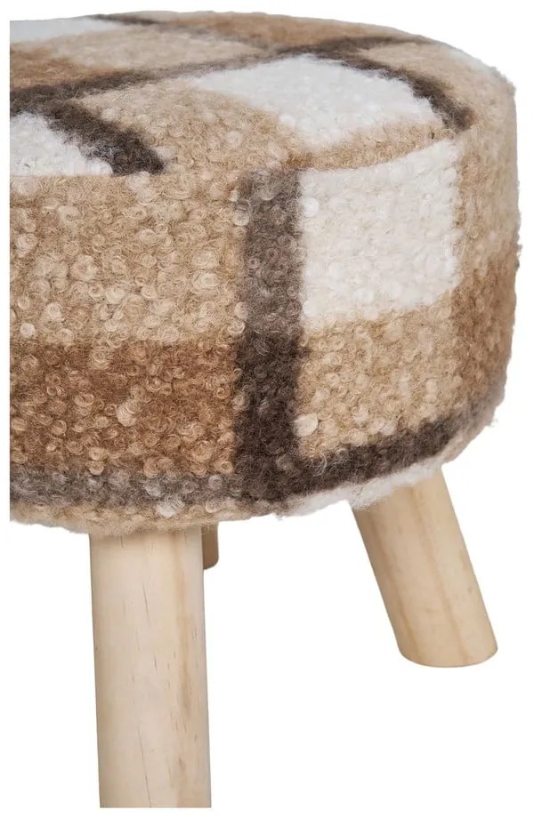 Taburet alb/maro cu tapițerie din țesătură bouclé Aberdeen – House Nordic