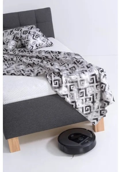 Pat tapițat MARIA ONE, 90 x 200 cm, gri, cu spațiu de depozitare, fără saltea